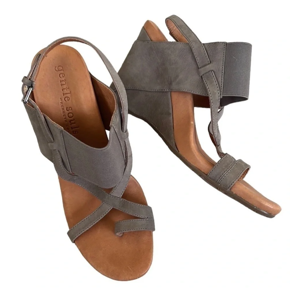 Like New Gentle Souls Leather Irwin Wedge Sandals Size 8 - Picture 5 of 8